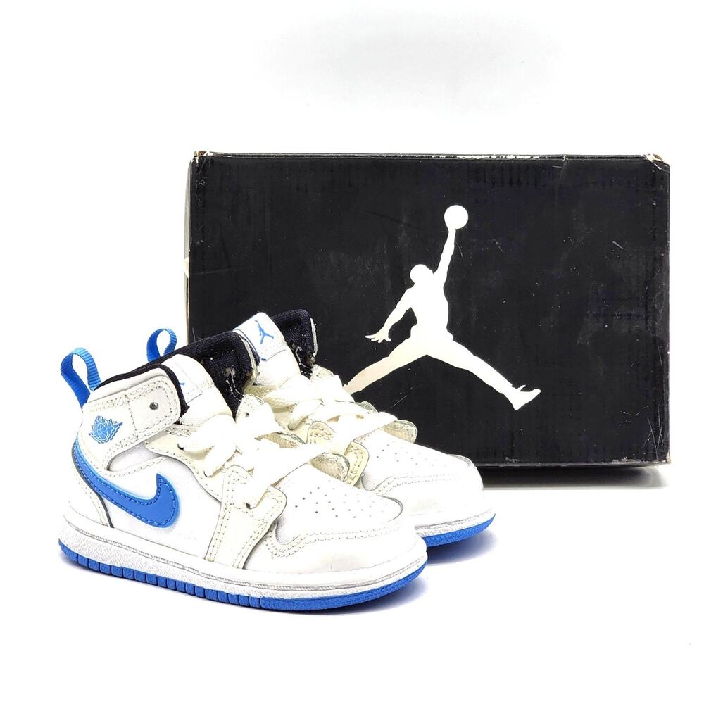 Nike Air Jordan 1 Mid BT Toddler White Legend Blue 640735-127 US 4.5C - New - Picture 1 of 8